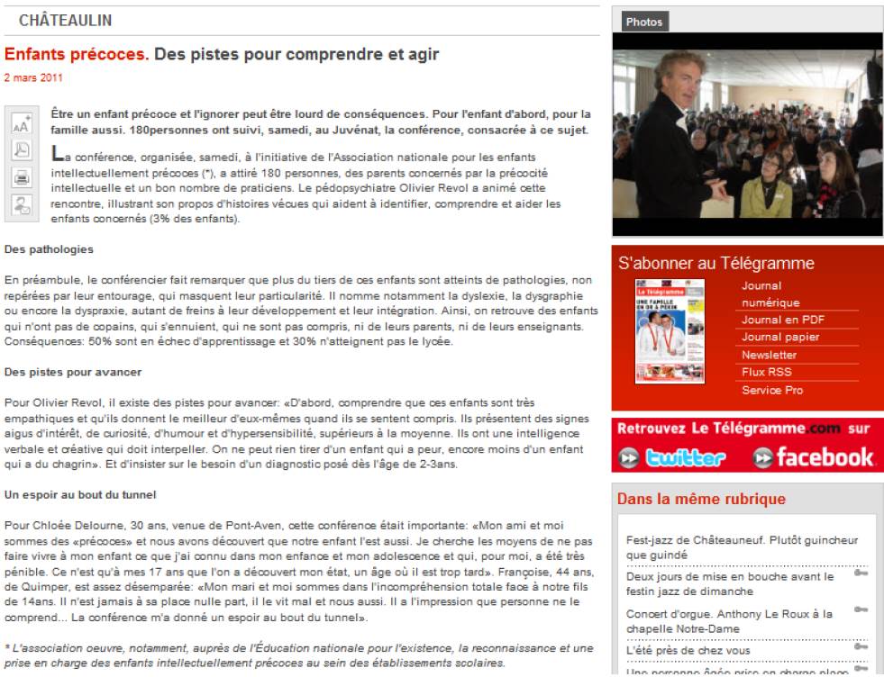 TelegrammeArticleConferenceOlivierRevolMars 2011